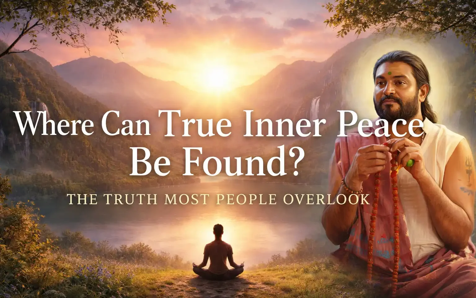 Person meditating peacefully in nature, symbolizing true inner peace, mindfulness, self-awareness, and spiritual growth