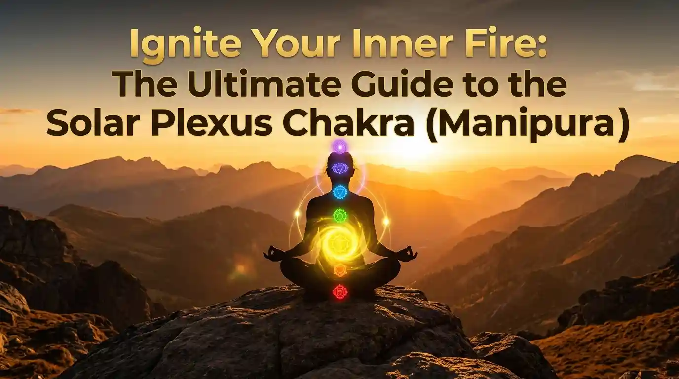 A glowing vibrant yellow light representing the Solar Plexus Chakra located in the upper abdomen area of a person meditating