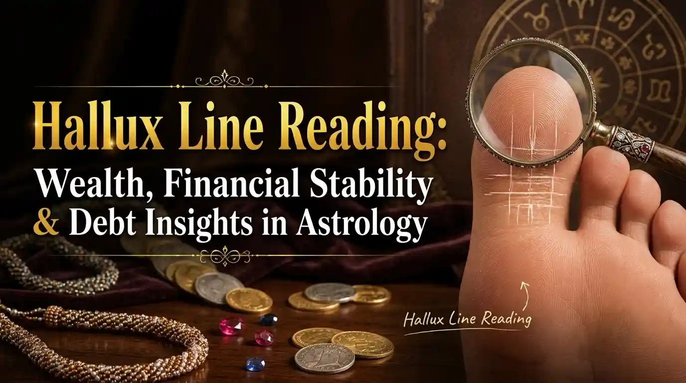 Illustration of Hallux Line Reading showing the big toe used in traditional foot astrology for wealth and financial interpretations.