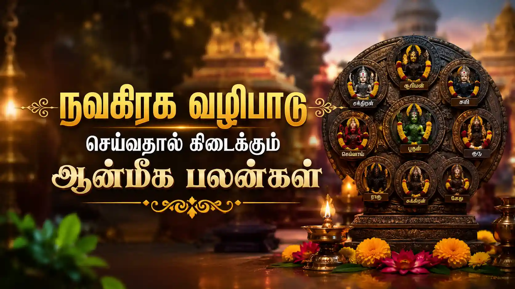 நவகிரக சன்னதியில் தீபம் ஏற்றி வழிபடும் பக்தர்கள்