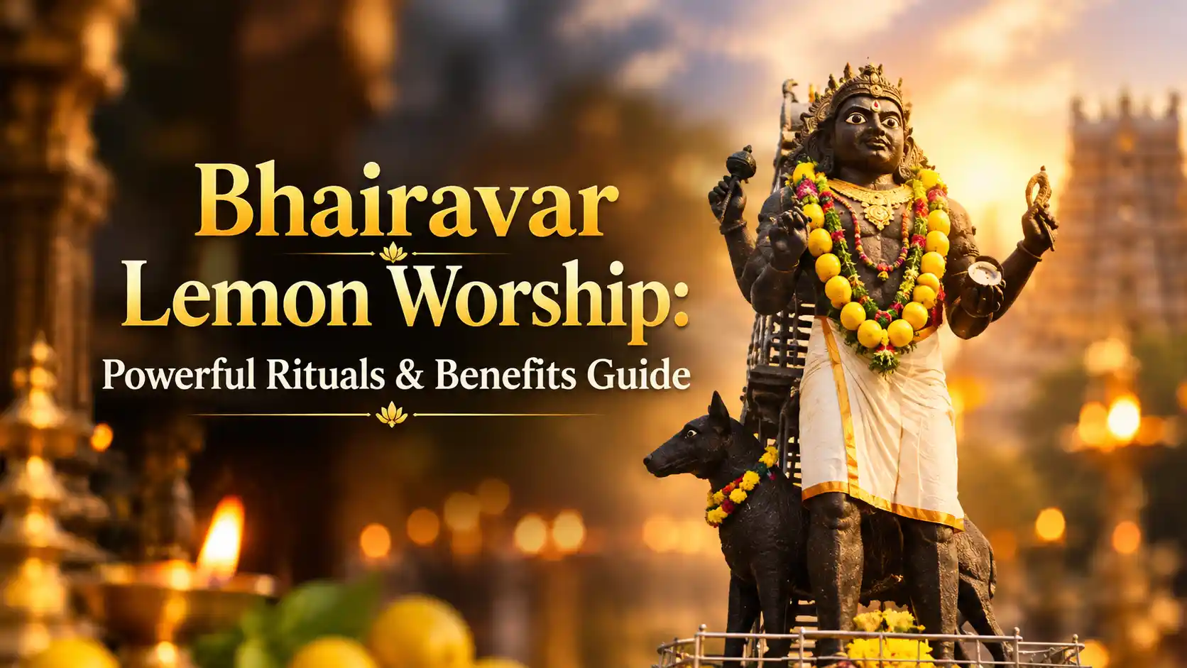 Yellow lemons cut in half used as oil lamps for Lord Bhairavar worship