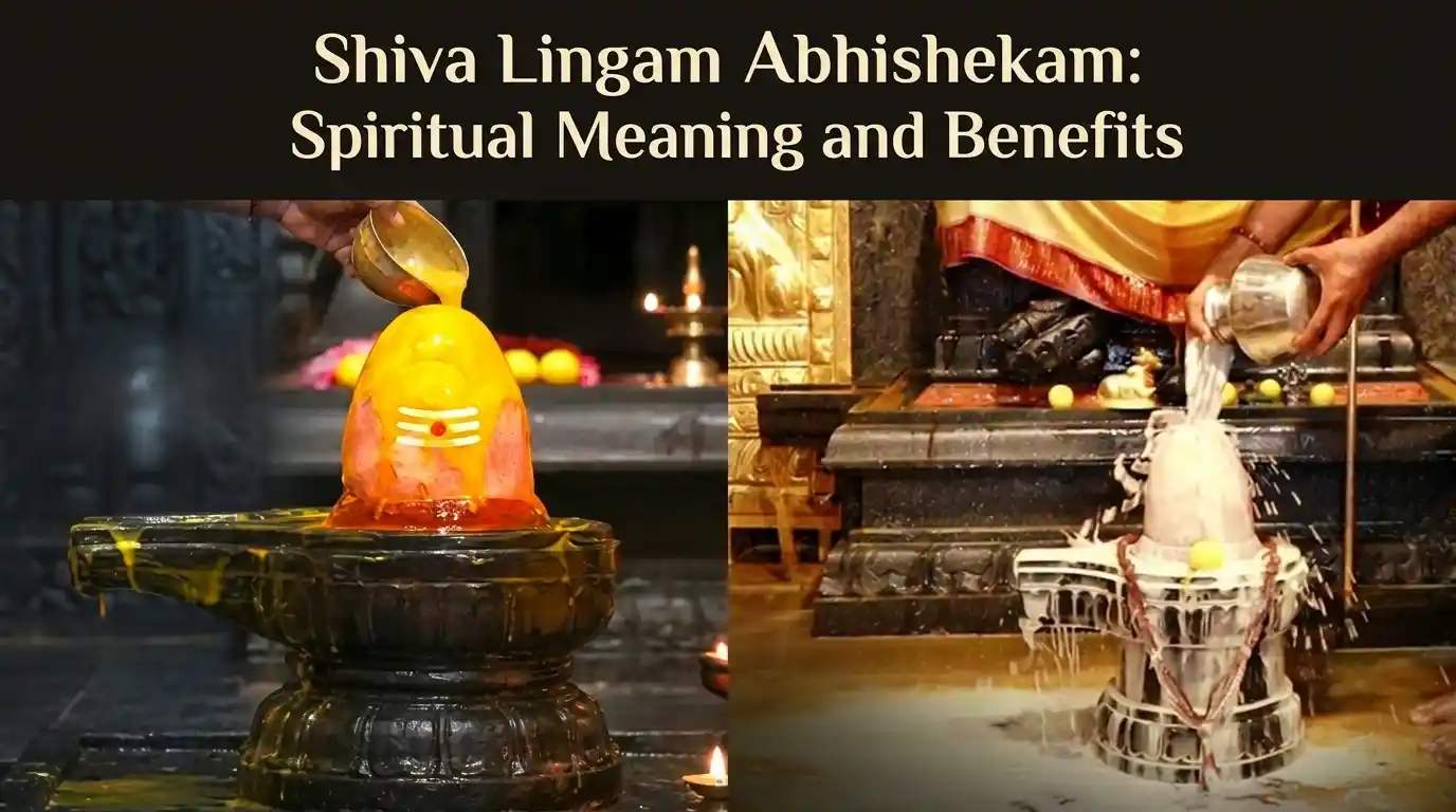 Shiva Lingam Abhishekam with milk and water during Hindu worship