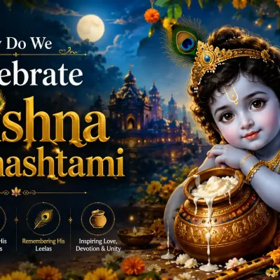 Decorated idol of baby Lord Krishna in a cradle for Janmashtami celebrations.