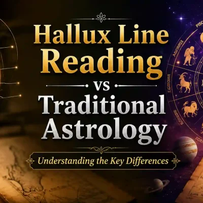Illustration comparing Hallux Line Reading of the big toe with a traditional astrology birth chart.