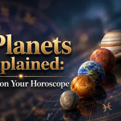 Illustration of the 9 planets in Vedic astrology with zodiac symbols representing horoscope influences.