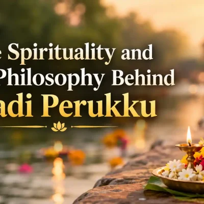 Aadi Perukku spiritual celebration near a river with traditional offerings