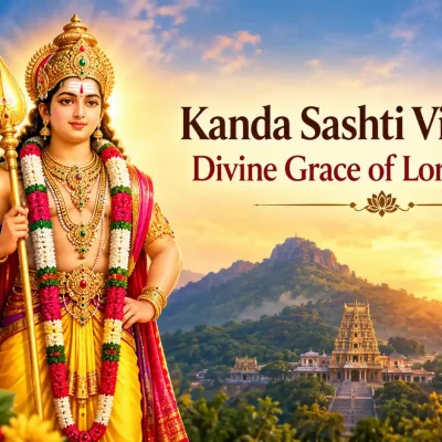 Lord Murugan with sacred Vel standing gracefully beside his peacock mount