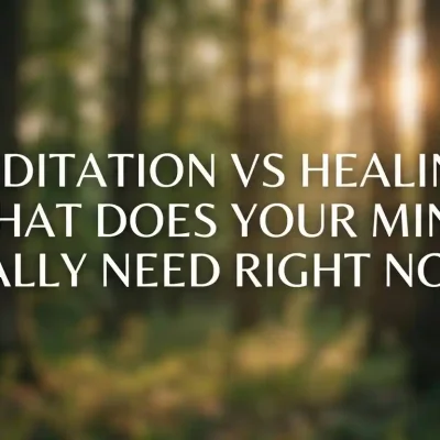 A split visual showing a person meditating peacefully on one side and an abstract representation of emotional healing and light on the other.